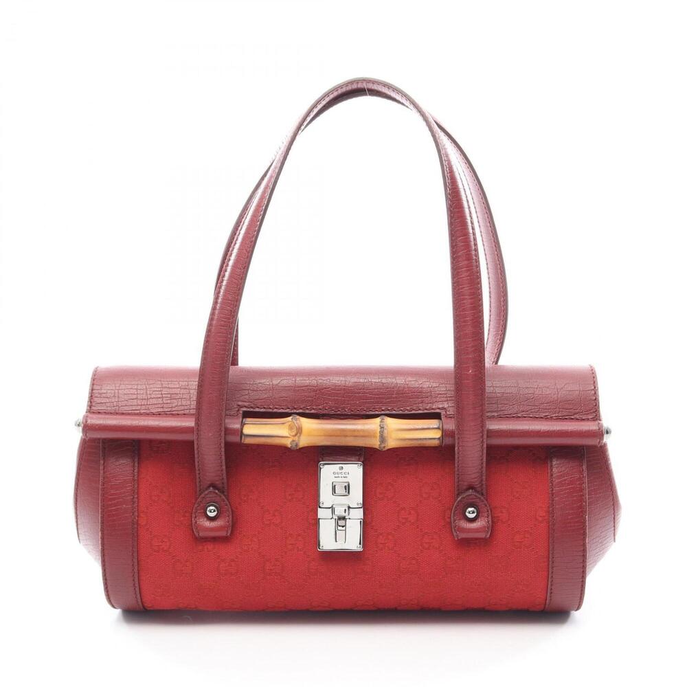 Gucci Bamboo GG Canvas Handbag, and Leather, Women's, Red/Burgundy, 111713